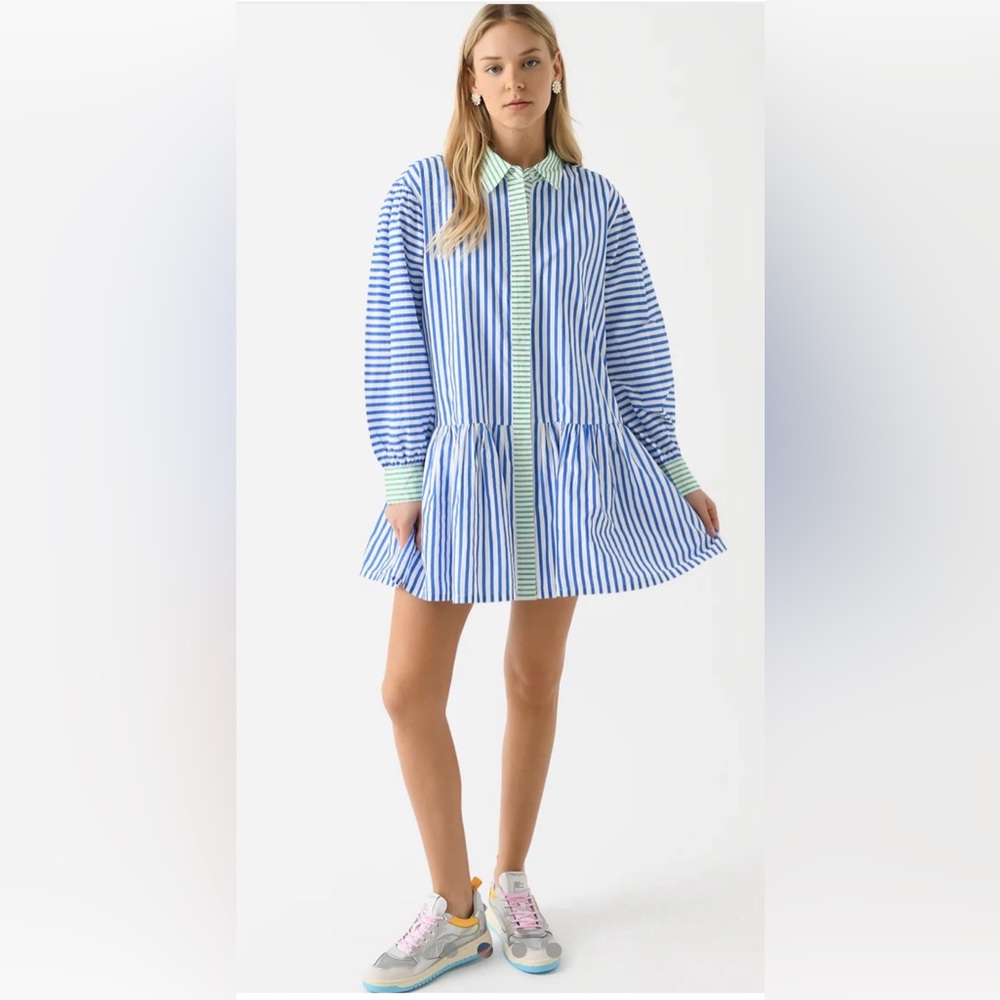 Addison Bay Blue &‎ White Striped Dress with Mint Green Trim